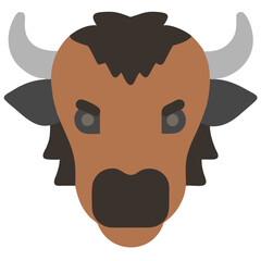 European Bison Head Flat Vector Illustration