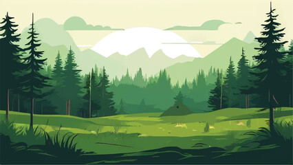 Forest landscape. Trees and sky. A Breathtaking Nature landscape. Vector illustration. 