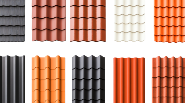 Varied roofing tiles on a clear background for selection