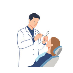 Dentist examining a patient in a modern clinic with minimal design, showcasing care and professionalism in vector illustration