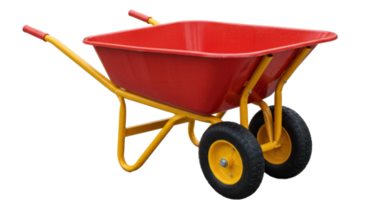 Isolated Red Wheelbarrow with Yellow Frame
