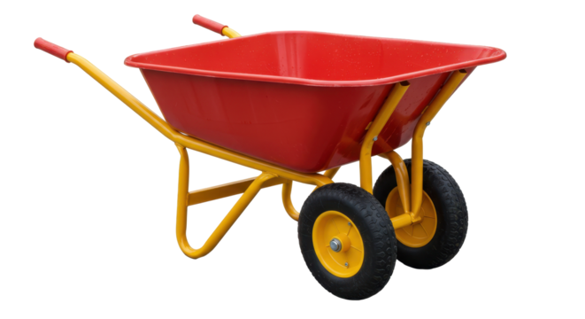 Isolated Red Wheelbarrow with Yellow Frame