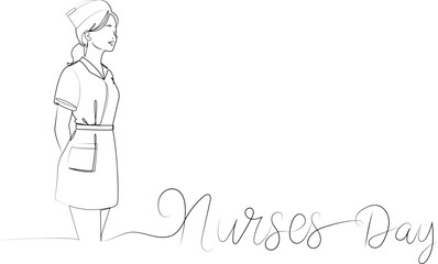 minimalist one line vector illustration of nurse for nurses day celebration, elegant line art design honoring healthcare workers and medical professionals