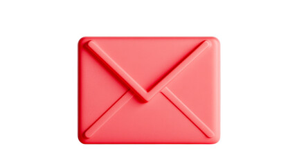3D render red mail envelope icon on isolated background, cut out transparent