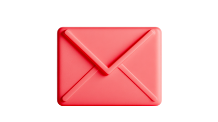 3D render red mail envelope icon on isolated background, cut out transparent