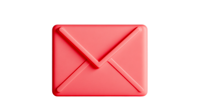3D render red mail envelope icon on isolated background, cut out transparent