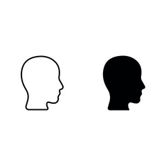 human head icon set. Human head profile black shadow silhouette color editable