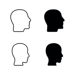 human head icon set. Human head profile black shadow silhouette color editable