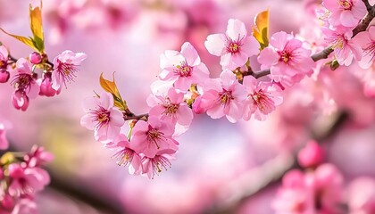Fototapeta premium close-up pink cherry blossoms, soft lighting, shallow depth of field, delicate petals, pastel colors, bokeh background