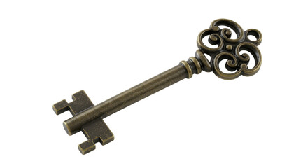 Isolated Antique Ornate Key Angle View