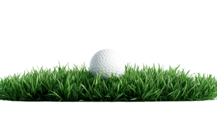 Golf ball lying in the grass, green lawn, isolated, cut out transparent