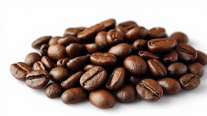 Naklejka premium Roasted coffeebeans display arrangement isolated background closeups grains studio shot