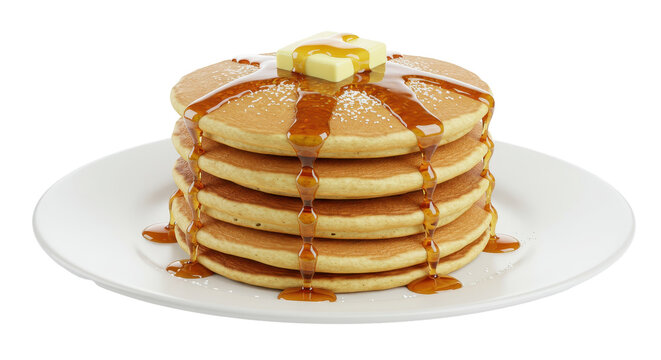 Isolated Stack of Pancakes with Maple Syrup and Butter