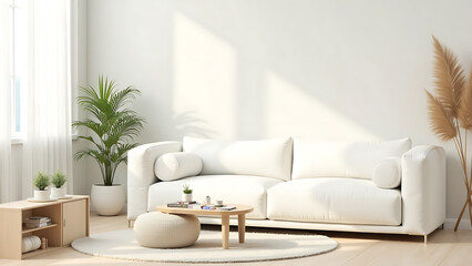 Simple Home Decor Composition Featuring White Sofa and Decorative Accessories