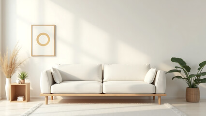 Simple Home Decor Composition Featuring White Sofa and Decorative Accessories