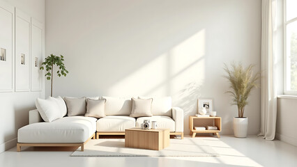 Simple Home Decor Composition Featuring White Sofa and Decorative Accessories
