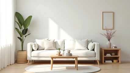 Simple Home Decor Composition Featuring White Sofa and Decorative Accessories