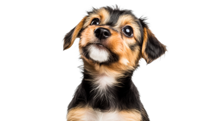 Portrait of an adorable puppy tilting head, curious, cute, cut out transparent