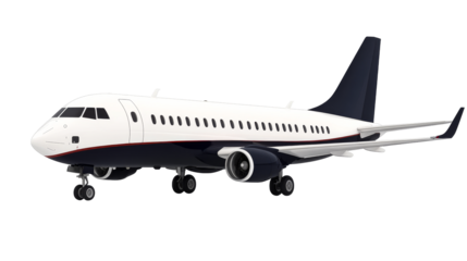 Private plane in white and blue colors, cut out transparent