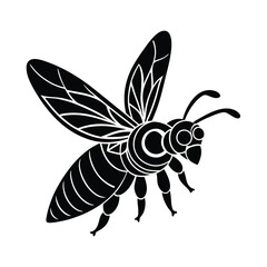 Bee flying near a flower with a simple vector design