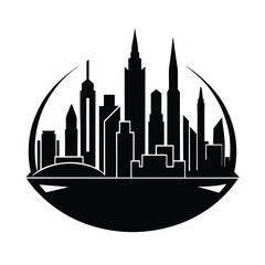 Silhouette of Hong Kong City Skyline with Skyscrapers and Urban Architecture