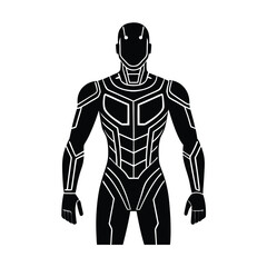 Black and white vector illustration of a man in a suit, cartoon character style with superhero and fashion elements