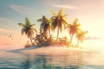 Tropical island paradise at sunrise