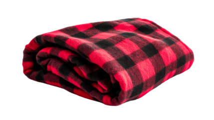Folded Red and Black Buffalo Plaid Fleece Blanket, cut out transparent