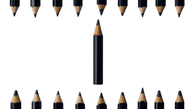 Black pencils standing out from the crowd, business idea, cut out transparent