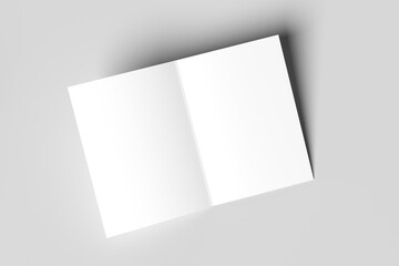 Bi fold vertical brochure or invitation mock up isolated on gray background.
