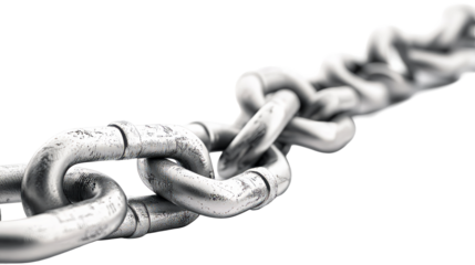 Metallic chain links on a transparent background for design use