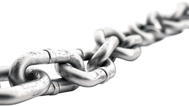 Metallic chain links on a transparent background for design use