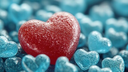 Obraz premium Vibrant red heart candy amidst a sea of blue