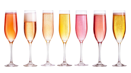 Colorful Champagne Flutes, Bubbles, Celebration, Festive, Drink, Variety, cut out transparent