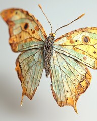 Naklejka premium Textured butterfly sculpture in earthy tones - close-up artwork on neutral background