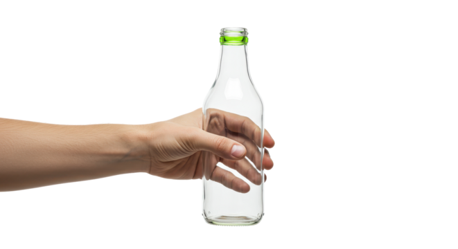 Isolated Hand Holding Empty Glass Bottle