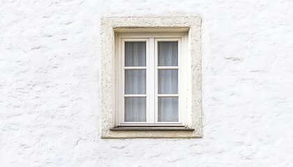 Fototapeta premium A white-framed window with multiple small panes, installed on a white wall, reflecting blurred tree shadows outside, creating a simple and modern atmosphere