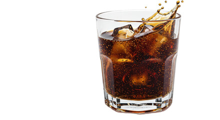 Isolated Cola Glass with Ice Cubes and Splash