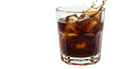 Isolated Cola Glass with Ice Cubes and Splash