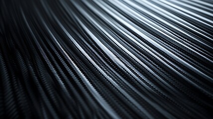 Abstract Parallel Lines Texture Background, Dark Metallic Ribbed Pattern with Deep Perspective and Subtle Lighting Effects.
