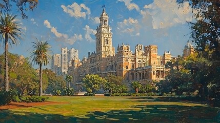 Obraz premium City hall park sunny day cityscape view