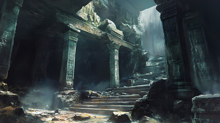 Rough-hewn stone and metallic hammer blows create an atmosphere of ancient craftsmanship, echoing through time with the echoes of forgotten artisans. Echoing Incubation. Illustration