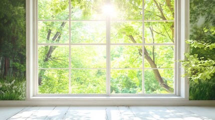 Bright Sunny Room with Forest View Window