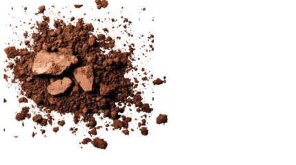 Chocolate powder scattered on a transparent background with chunks