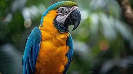 Fototapeta premium A vibrant blue and yellow Macaw parrot