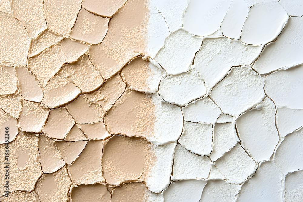 Poster abstract cracked surface with contrasting colors, beige and white, creating a unique textured backgr
