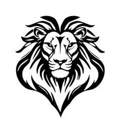 Obraz premium Majestic Lion's Gaze: A striking, stylized illustration of a lion's head, its noble gaze and flowing mane conveying power and regality, perfect for symbolic representation.