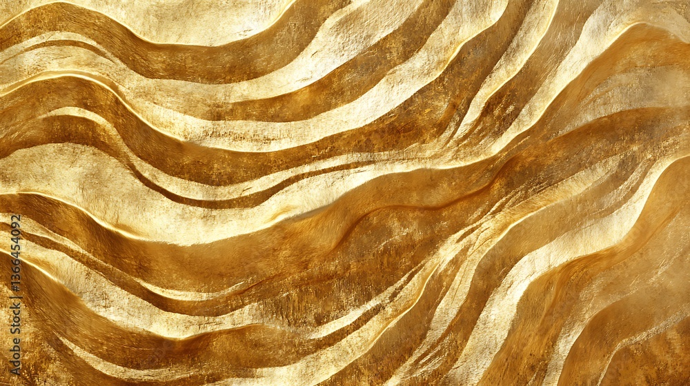 Poster golden wavy abstract: luxurious gold texture design with smooth, flowing lines for backgrounds and v