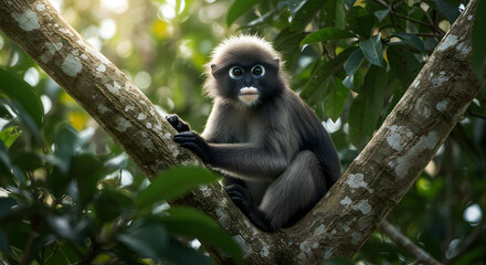 Dusky Leaf Monkey: A Captivating Portrait in the Tropical Malaysian Rainforest