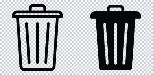 Trash Bin Icons Set — Minimalist Garbage Can Symbols in Various Fill Styles.
